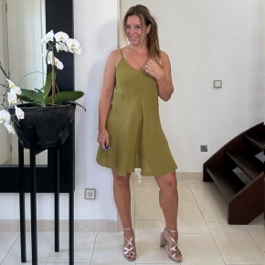 Linnen spaghetti jurk matchagroen SALE