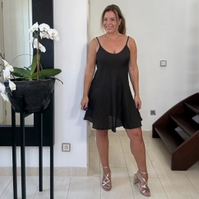 Linnen spaghetti jurk bruin