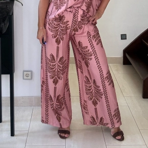Palm print lange broek roze bruin