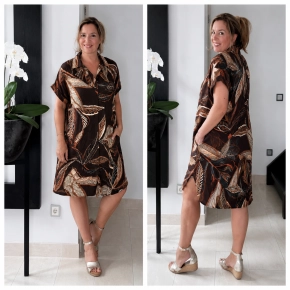 Bruine bladprint jurk Amber