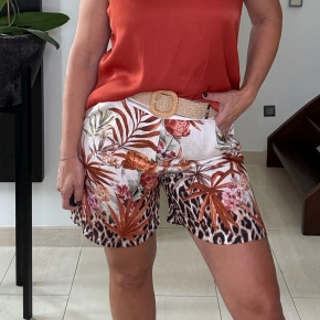 Linnen bloemen short brique