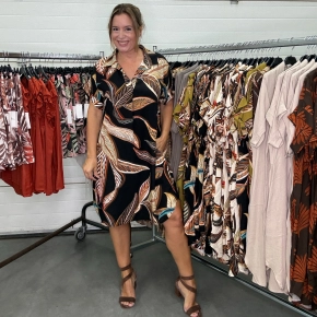 Zwarte bladprint jurk Amber