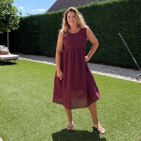 Bordeaux midi jurk met ribtop Elise