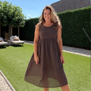 Bruine midi jurk met ribtop Elise
