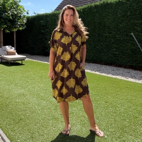 Bruin matchagroene PALMPRINT jurk Amber