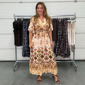 Gemma Ricceri maxi print jurk Liza beige bruin