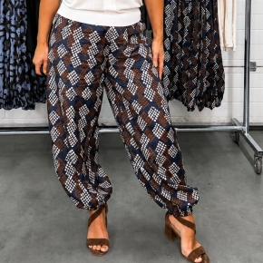 Luchtige print ballon broek navy-ivoor-bruin Katy