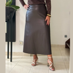 Bruine lederlook maxi rok dames – Lola