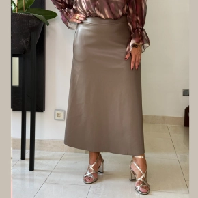 Taupe lederlook maxi rok dames – Lola