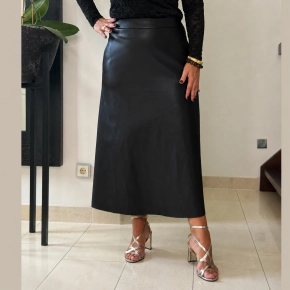 Zwarte lederlook maxi rok dames – Lola