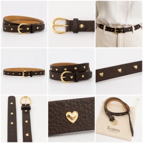 Bruine leren riem met gouden hartjes – Milan