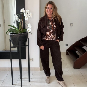 Jeanslook velvet pak bruin - barrel broek + bomberjack
