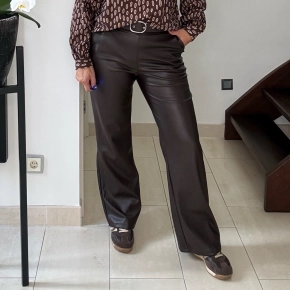 Bruine lederlook broek met riem Valerie