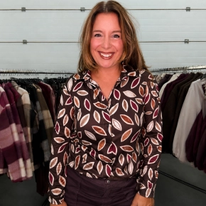 Bruin soft collectie blouse bladprint