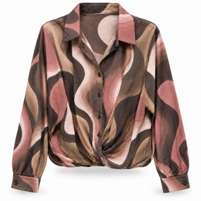 Tencel blouse golvenprint roze