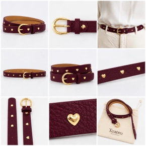 Bordeaux leren riem met gouden hartjes – Milan