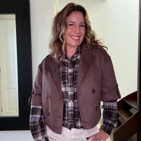 Bruine suèdine blazer Marlou met korte mouwen