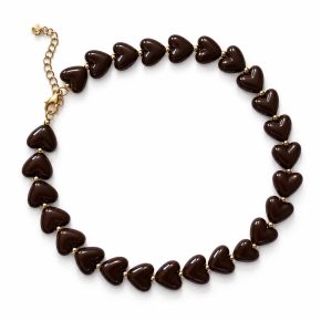 Bruine ketting met hartvormige kralen Manon
