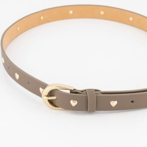 Taupe leren riem met gouden hartjes – Milan