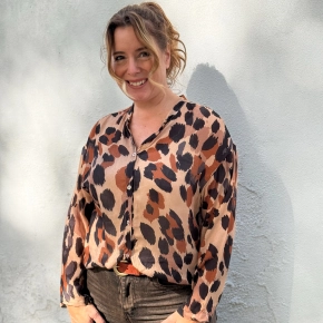 Blouse dierenprint Ella beige brique zwart