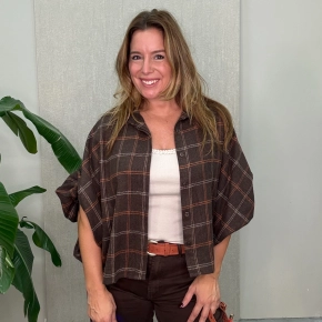 Bruine-brique-beige ruit blouse Juna