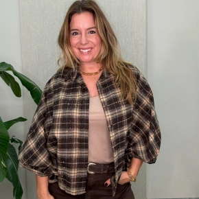 Geruite blouse met studs Juna bruin beige