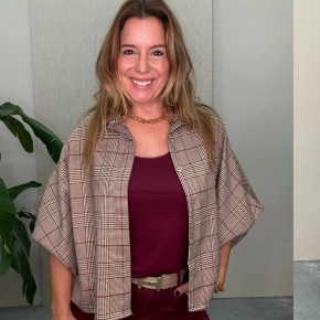 Blouse Juna met pied-de-poule ruit beige/bordeaux