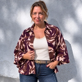 Paars-bruine Vera Jo blouse met abstracte print en wijde mouwen Lilly