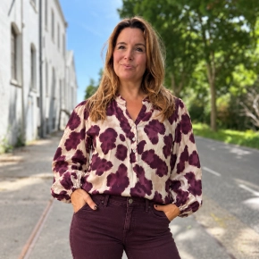 Blouse met aubergine ivoorprint en elastische manchetten Jelka