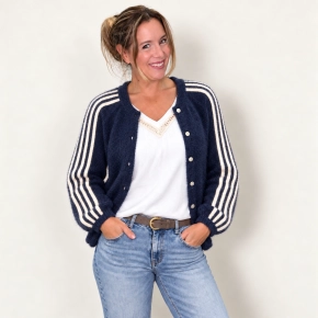 Blauw vest met ivoor strepen